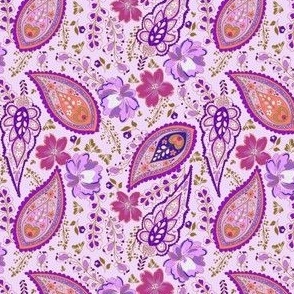 Bright Bold Purple Violet  Salmon Floral Paisley