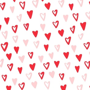 Pink and red hearts on white