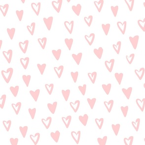 Light pink hearts scattered on white