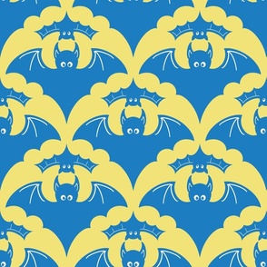 Mama bat in mother and child yoga class | blue and yellow | large