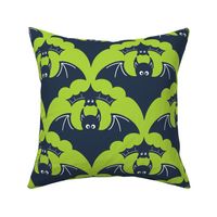Mama bat and child in yoga class | navy and lime | large