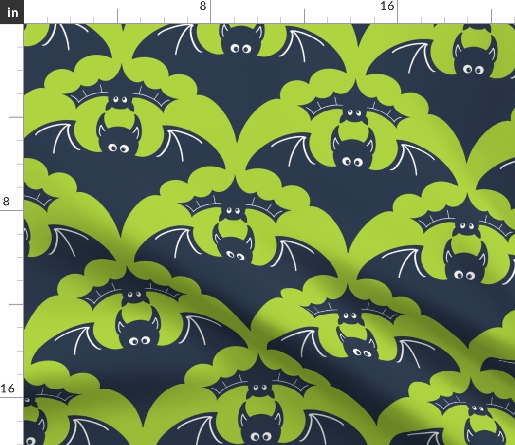Mama bat and child in yoga class | navy and lime | large