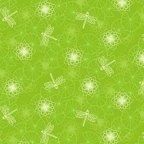 Lily Ponds & Dragonflies - SMALL - Mono Light Lime Green