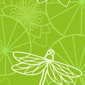 Lily Ponds & Dragonflies - XL - Mono Light Lime Green