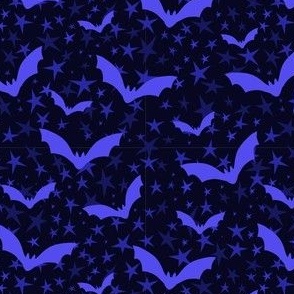 Halloween Fabric Bats Blue Black