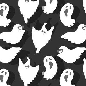 Halloween Fabric Cute Ghosts Kids Black White