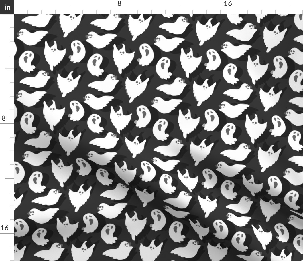 Halloween Fabric Cute Ghosts Kids Black White