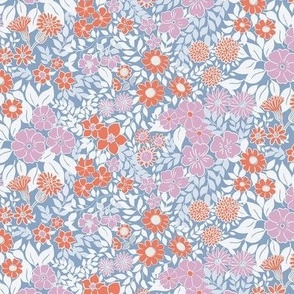 Small - Whimsical Flowers - Pantone Intangible palette - Cottagecore Farmhouse - Pink red blue white Retro Spring Floral - Pantone Intangible floral