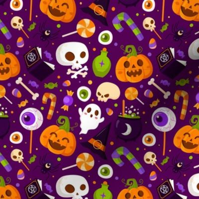 Halloween Fabric Cute Ghosts Kids Bones Eyeballs Candy