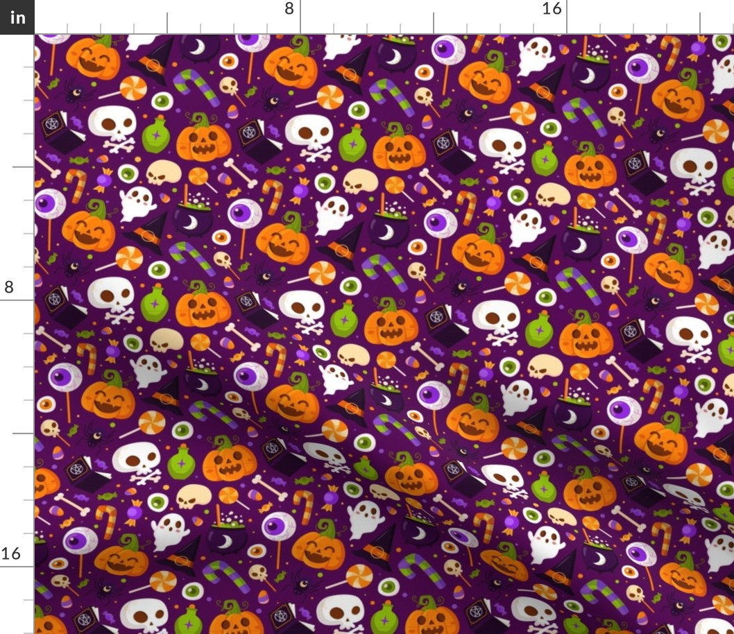 Halloween Fabric Cute Ghosts Kids Bones Eyeballs Candy