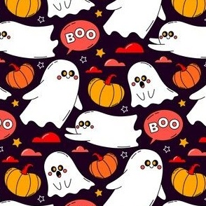 Halloween Fabric Cute Ghosts Kids Boo Pumpkins