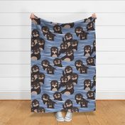 Large jumbo scale // Otters dazzling the audience // shadow blue background brown cute animals