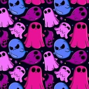 Halloween Fabric Cute Ghosts Kids girls Black