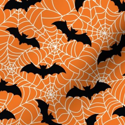 Halloween Fabric Spider Web Orange Black White