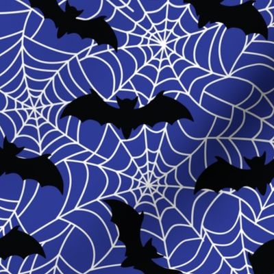 Halloween Fabric Spider Web Blue Black White