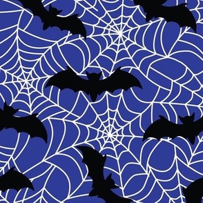 Halloween Fabric Spider Web Blue Black White