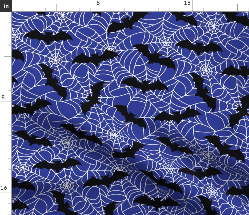 Halloween Fabric Spider Web Blue Black White