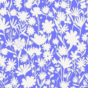 Medium - Silhouette flowers - soft white and Crocus Blue - Painterly meadow floral
