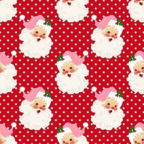 Medium Scale Santa Claus with Pink Hats on Festive Red Polkadots