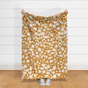 Large - Silhouette flowers - soft white and Desert Sun dark orange yellow - Painterly meadow floral