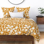 Large - Silhouette flowers - soft white and Desert Sun dark orange yellow - Painterly meadow floral