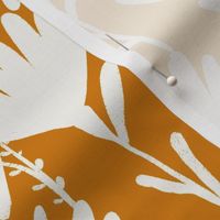 Large - Silhouette flowers - soft white and Desert Sun dark orange yellow - Painterly meadow floral