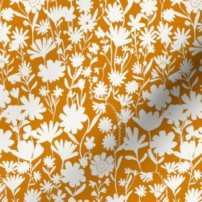 Small - Silhouette flowers - soft white and Desert Sun dark orange yellow - Painterly meadow floral