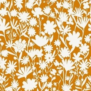 Small - Silhouette flowers - soft white and Desert Sun dark orange yellow - Painterly meadow floral