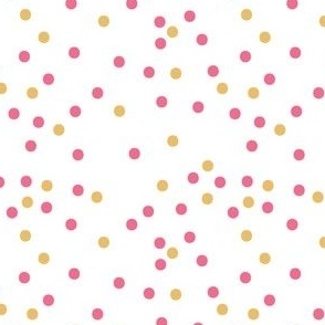 Cute Polka Dot Coordinating Ditsy Blender Print in Gold, Pink and White