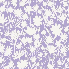 Medium - Silhouette flowers - soft white and Digital Lavender purple lilac - Painterly meadow floral