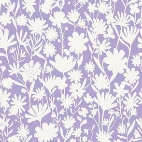 Small - Silhouette flowers - soft white and Digital Lavender purple lilac - Painterly meadow floral