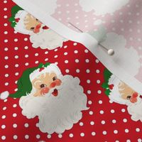 Medium Scale Santa Claus with Green Hats on Festive Red Polkadots