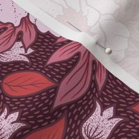 Art Nouveau Peony red on burgundy background L scale