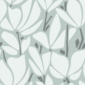 Flowing graphic floral - monochromatic - muted green gray - extra large scale