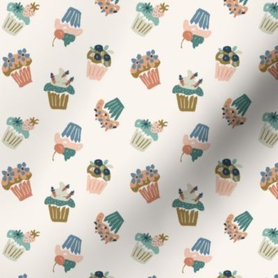 Festive party cupcakes fruit flowers blue teal green blush rust on cream - EXTRA SMALL SCALE