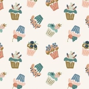Festive party cupcakes fruit flowers blue teal green blush rust on cream - EXTRA SMALL SCALE