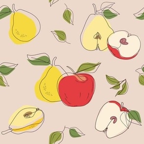 Ripe pears and apples. Fruit seamless pattern background.