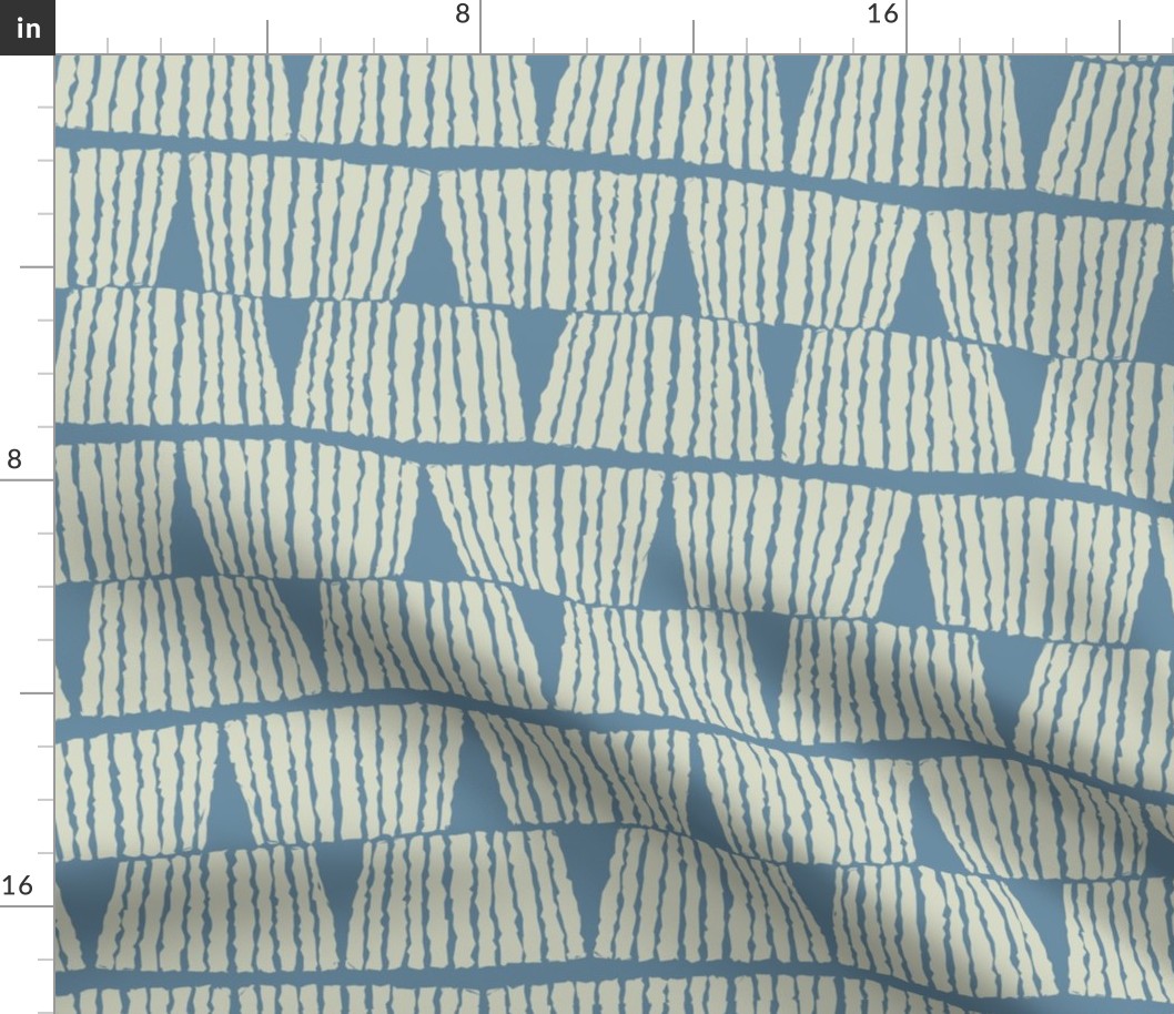 Hand drawn textured lines stripes block print vintage cream on blue grey - EXTRA LARGE SCALE