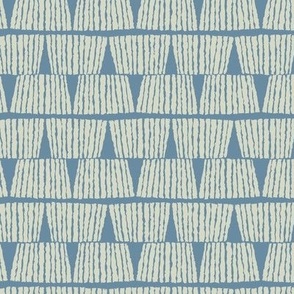 Hand drawn textured lines stripes block print vintage cream on blue grey - MEDIUM SCALE