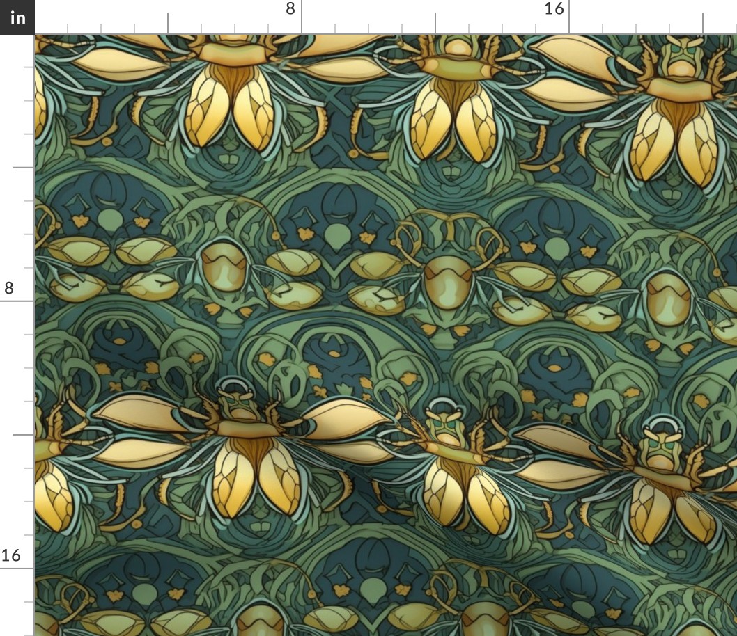 art nouveau bees in green and gold