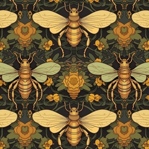 art nouveau gold bee