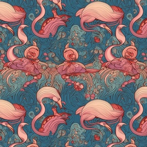 art nouveau flamingo abstract