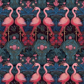 art nouveau flamingo in pink and teal