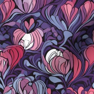 art nouveau heart flower