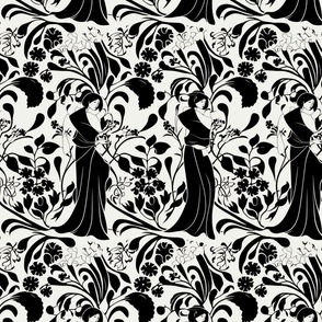 Floral goddess in black and white inspired by Aubrey Beardsley