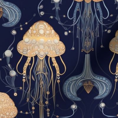 art  nouveau orange peach jellyfish