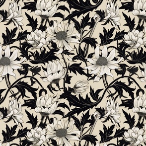 monochrome floral inspired by Aubrey Beardsley