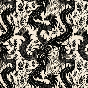 japanese dragon in black and white inspired by aubrey beardsley