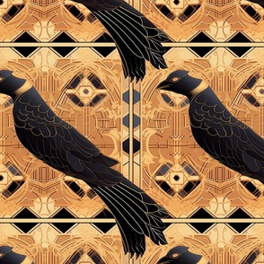 gold and black art deco raven corvid crow