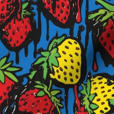 graffiti strawberries in yellow red and blue green
